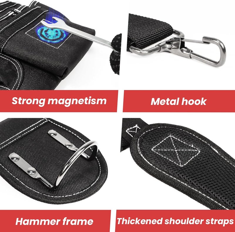 TEKCHIC Tool Belt, Professional Tool Belts for Men, Magnetic Tool Pouch With Suspenders, Heavy Duty Detachable Adjustable Utility Belt Work Bags for Electrician, Carpenter (Black, 32''-66'') - Image 3